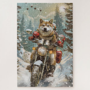 Quebra-cabeça Cachorro Akita Pilotando Moto Natal