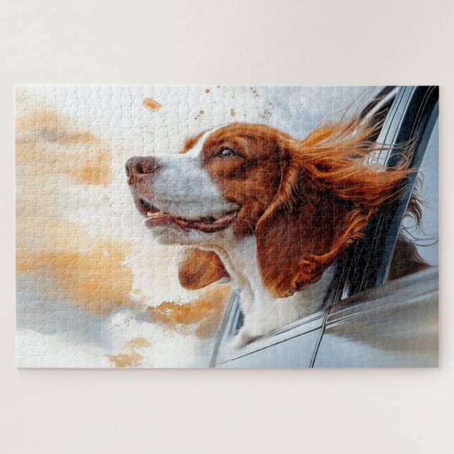 Quebra-cabeça Cachorro Alegre no Vento Impressão de Arte (Horizontal)