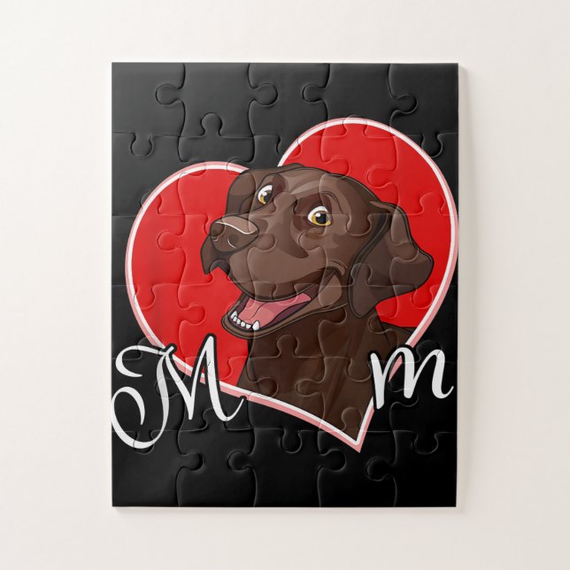 Quebra-cabeça Cachorro | Amor Chocolate Cardíaco Labrador Mãe (Vertical)