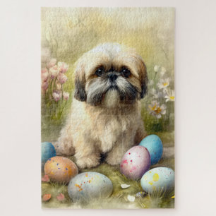 Quebra-cabeça Cachorro Apso Lhasa com Feriado de Ovos de Páscoa