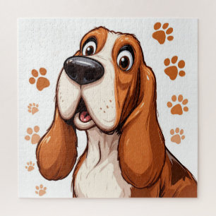 Quebra-cabeça Cachorro Basset Alegre com Impressões de Pata Lara