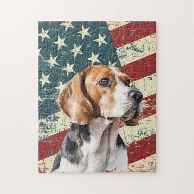 Quebra-cabeça Cachorro Beagle com Bandeira Americana Grunge (Vertical)