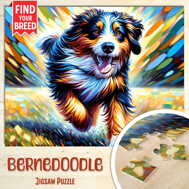 Quebra-cabeça Cachorro Bernedoodle Portraje Arte Acrílica Impres (Criador carregado)