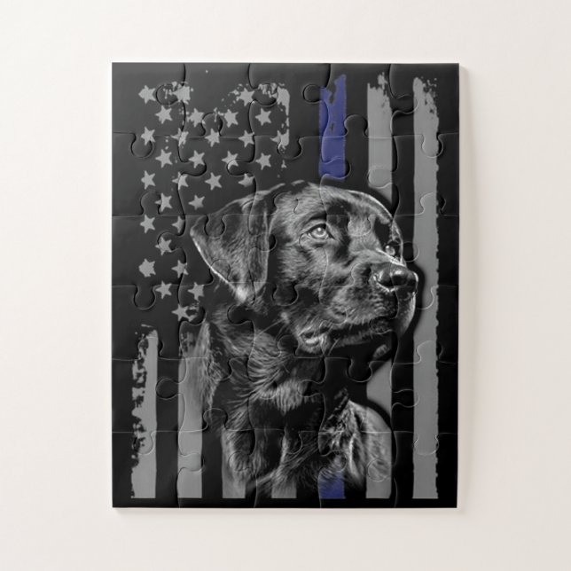 Quebra-cabeça Cachorro | Black Labrador American Flag Thin Line (Vertical)