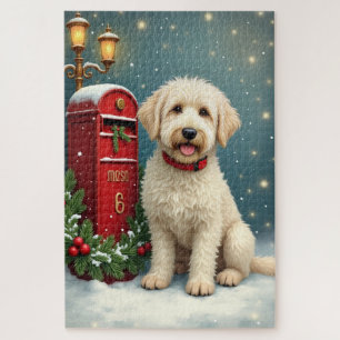 Quebra-cabeça Cachorro Bobtail Cartão de Natal Antigo