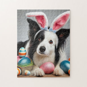 Quebra-cabeça Cachorro Border Collie de Páscoa com Ovos de Feria