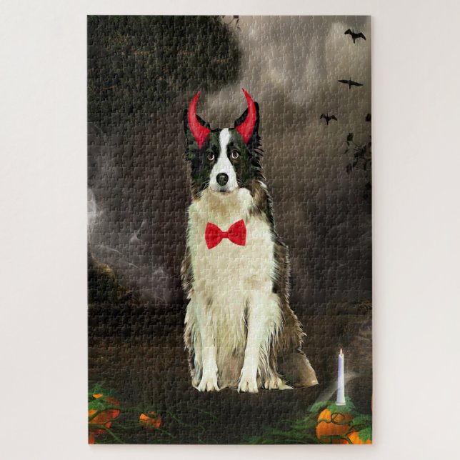 Quebra-cabeça Cachorro Border Collie em Fantasia de Halloween (Vertical)