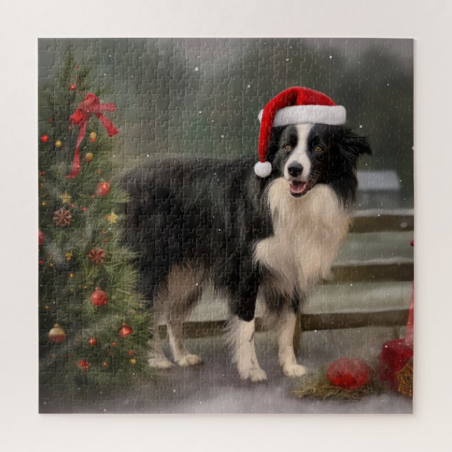 Quebra-cabeça Cachorro Border Collie na Neve Natal (Vertical)