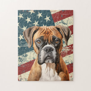 Quebra-cabeça Cachorro Boxer com Bandeira Americana Grunge