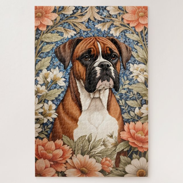 Quebra-cabeça Cachorro Boxer Elegante Inspirado em William Morri (Vertical)