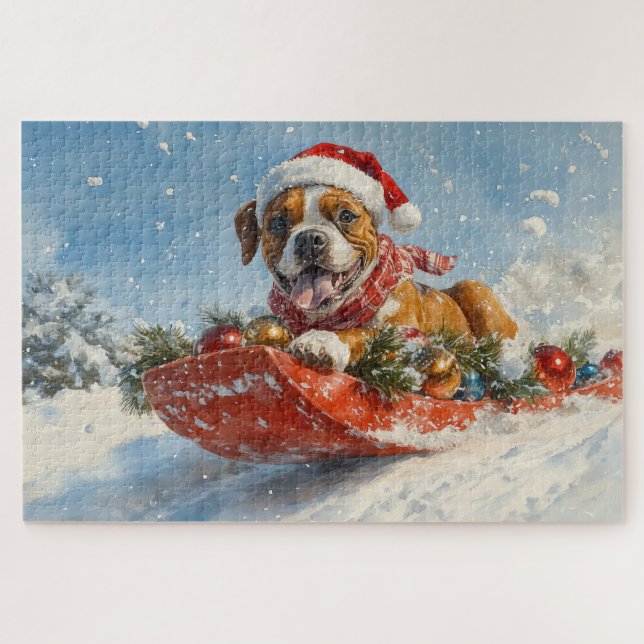 Quebra-cabeça Cachorro Boxer em Trenó Deixe Nevar Natal (Horizontal)