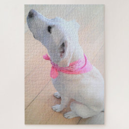 Quebra-cabeça Cachorro Branco Bonito Vestindo Scarf Rosa
