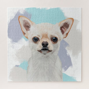 Quebra-cabeça Cachorro Branco-Cachorro Abstrato Azul Fundo Azul