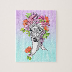 Quebra-cabeça Cachorro-branco italiano desenhando flores arte