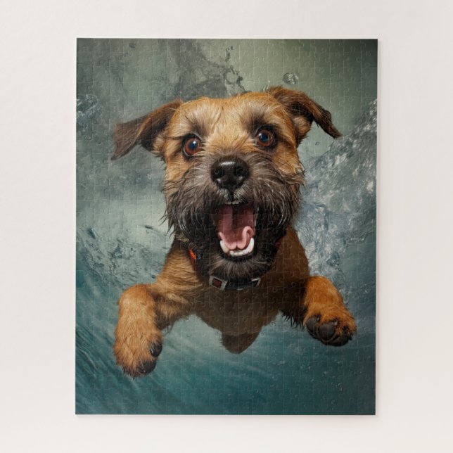 Quebra-cabeça Cachorro Brincalhão Nadando Embaixo d'Água Design (Vertical)