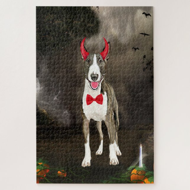Quebra-cabeça Cachorro Bull Terrier com Fantasia de Halloween (Vertical)