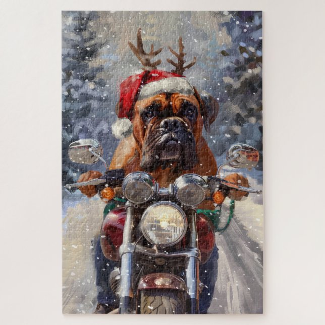 Quebra-cabeça Cachorro Bullmastiff Pilotando Moto Natal  (Vertical)