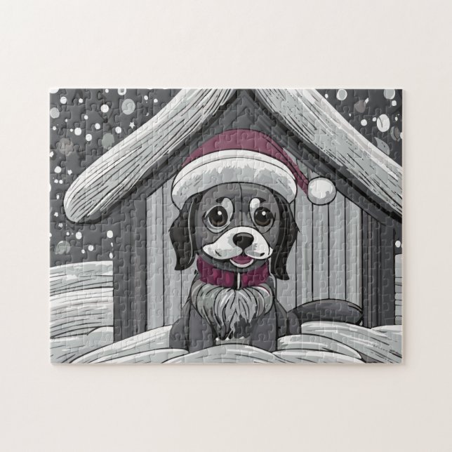 Quebra-cabeça Cachorro Cachorro Com Papais noeis na Neve (Horizontal)