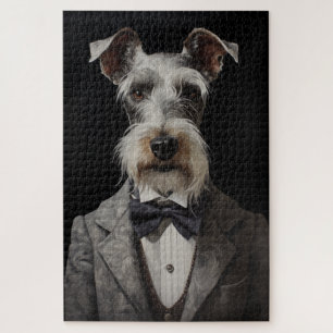 Quebra-cabeça Cachorro Cachorro Portraje Cinza Suit Arco Tie