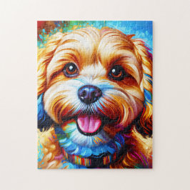 Quebra-cabeça Cachorro Cavapoo Retrato Arte Acrílica Impressão C