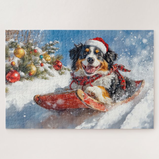 Quebra-cabeça Cachorro da Montanha Bernese no Natal da Seiva (Horizontal)