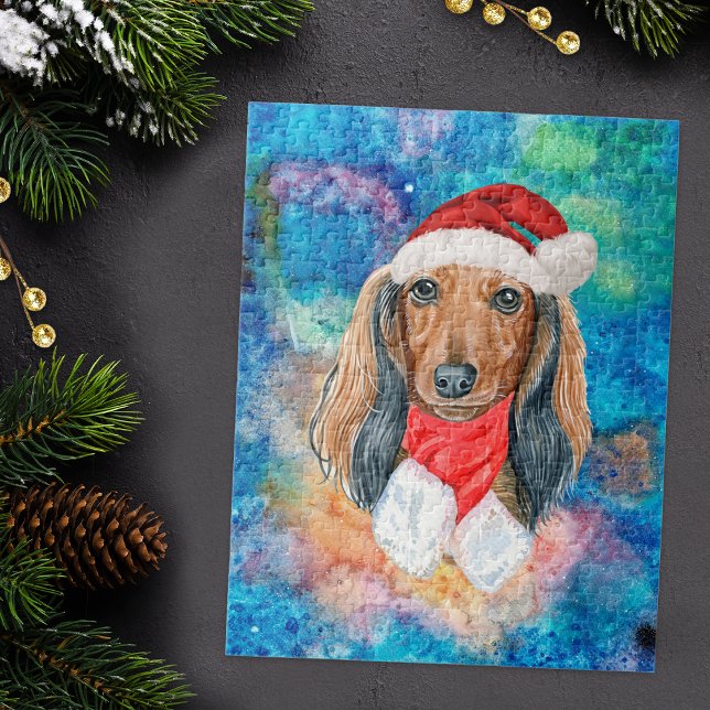 Quebra-cabeça Cachorro da Raça Dachshund de Cabelo Longo Natal (Criador carregado)