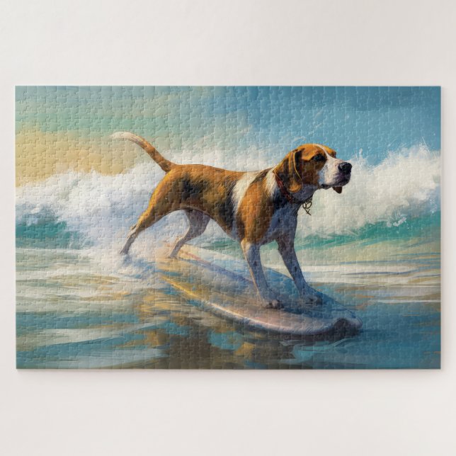 Quebra-cabeça Cachorro da Raça Foxhound Americano Surfando na Pr (Horizontal)