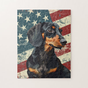 Quebra-cabeça Cachorro Dachshund da Bandeira Americana Grunge