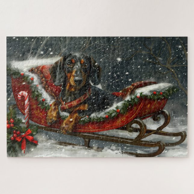 Quebra-cabeça Cachorro Dachshund Natal Festivo (Horizontal)