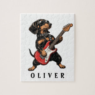 Quebra-cabeça Cachorro Dachshund Rocker Legal Tocando Guitarra E