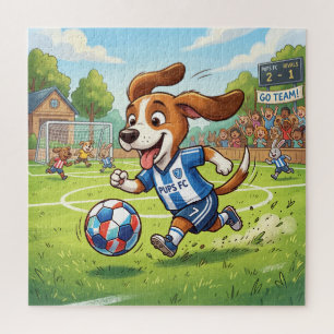 Quebra-cabeça Cachorro de Desenho Animado Jogando Futebol
