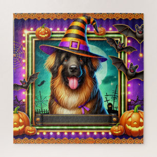 Quebra-cabeça Cachorro de Halloween com Chapéu de Bruxa