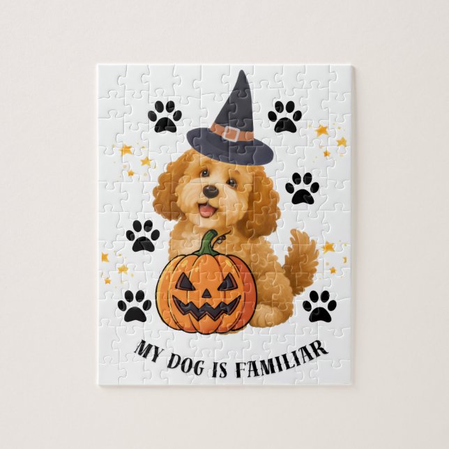 Quebra-cabeça Cachorro de Halloween Fofinho de Poodle Bruxa com  (Vertical)