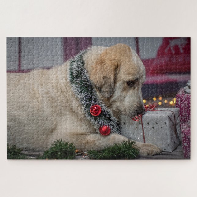 Quebra-cabeça Cachorro de Laboratório Fofo de Natal  (Horizontal)