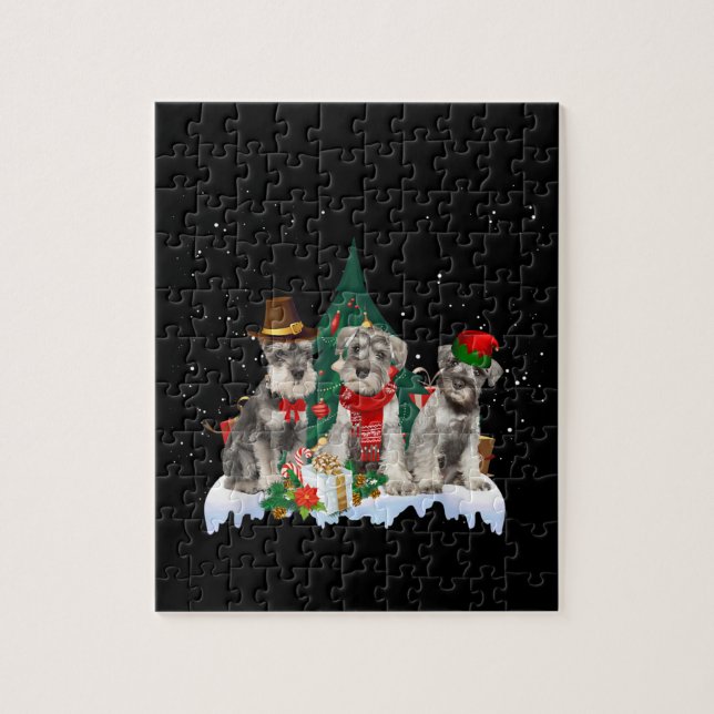 Quebra-cabeça Cachorro de Natal de Schnauzer, uma Miniatura Caça (Vertical)