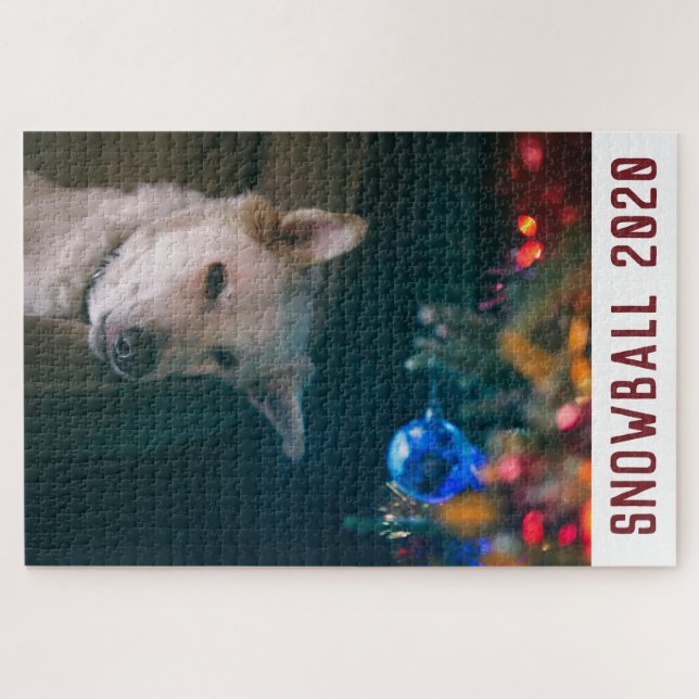Quebra-cabeça Cachorro de Natal Personalizado (Horizontal)