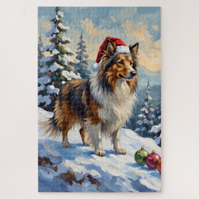 Quebra-cabeça Cachorro de Pastoreio Shetland Enfeites de Natal C (Vertical)