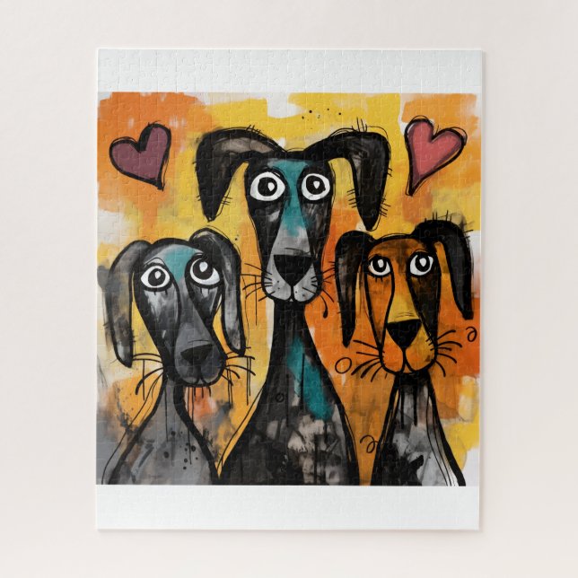 Quebra-cabeça Cachorro de Puzzles Corações Vermelhos Feliz Dia d (Vertical)