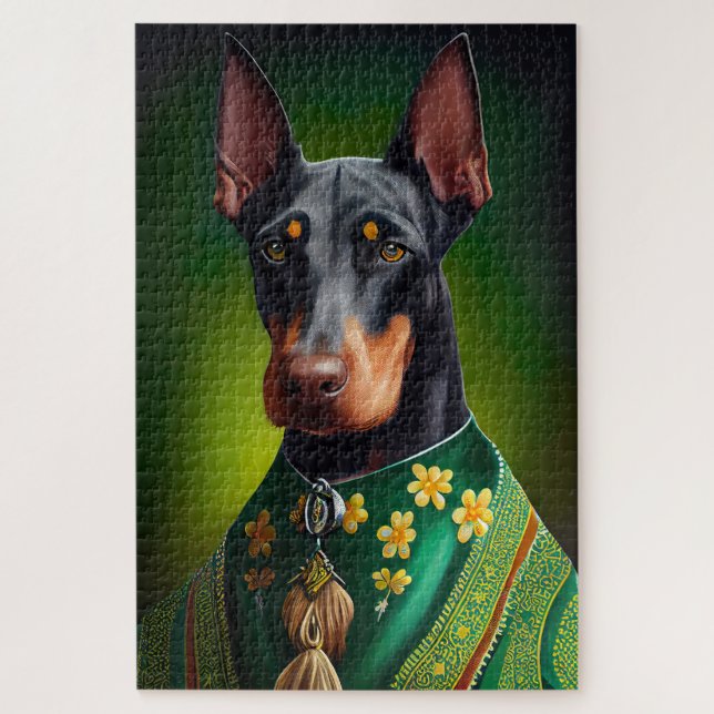 Quebra-cabeça Cachorro Doberman com Roupa do Dia de São Patrício (Vertical)