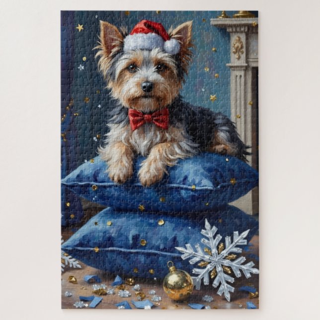 Quebra-cabeça Cachorro Elegante Biewer Terrier Veludo Natal (Vertical)