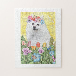 Quebra-cabeça Cachorro esquimó americano com Primavera de flore
