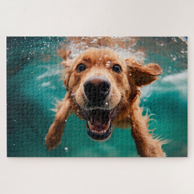 Quebra-cabeça Cachorro Feliz da Raça Golden Retriever Nadar Deba (Horizontal)