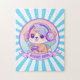 Quebra-cabeça Cachorro Gamer legal Kawaii no Starburst Blue