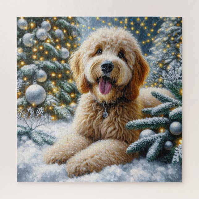 Quebra-cabeça Cachorro Goldendoodle Cachorro Inverno Wonderland (Vertical)