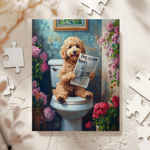 Quebra-cabeça Cachorro Goldendoodle na privada Engraçado