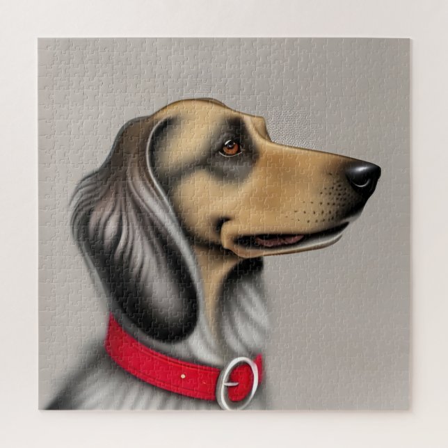Quebra-cabeça Cachorro Gracioso com Coleira Vermelha Posado de L (Vertical)