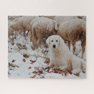 Quebra-cabeça Cachorro Guardião Branco com Ovinos