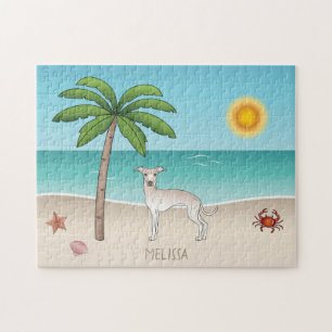 Quebra-cabeça Cachorro Italiano Greyhound Creme em uma Praia Tro