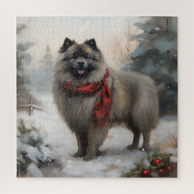 Quebra-cabeça Cachorro Keeshond no Natal da Neve (Vertical)