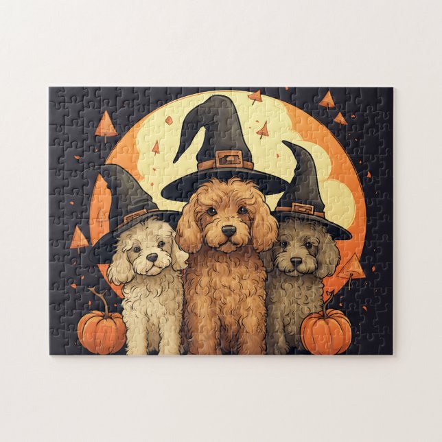 Quebra-cabeça Cachorro Labradoodles Cute/Halloween (Horizontal)